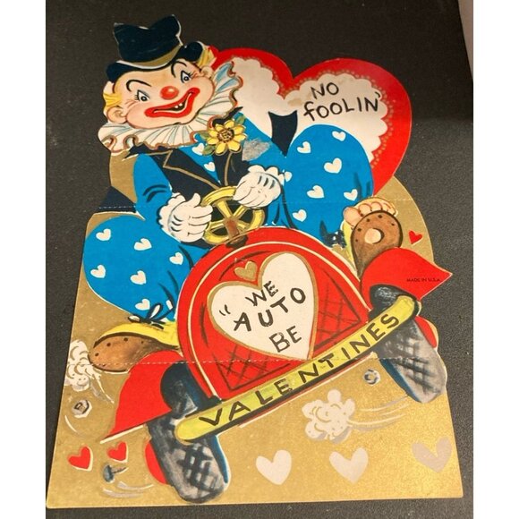Vintage 1950s die cut clown valentine made in USA written on the back - Picture 1 of 3